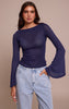 Navy Textured Extreme Flute Sleeve Long Top