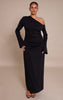 Plus Black Sculpt Bardot Ruched Side Long Sleeve Maxi Dress