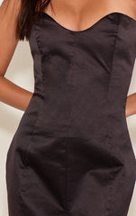 Chocolate Satin Sweetheart Neckline Mini Dress