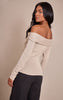 Tall Oatmeal Long Sleeve Twist Shoulder Detail Knitted Top