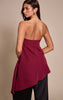 Wine Woven Bandeau Asymmetric Hem Floaty Long Top