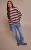 Burgundy Stripe Crew Neck Long Sleeve Top
