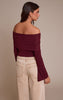 Wine Ultra Soft Deep Foldover Bardot Long Sleeve Top