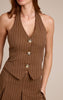 Chocolate Tailored Woven Herringbone Halterneck Top