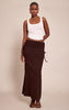 Chocolate Brushed Rib Ruched Detail Maxi Skirt