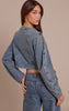 Vintage V Neck Curved Hem Cropped Denim Jacket