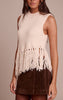 Cream Sleeveless Fringe Detail Knit Sweater