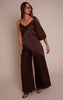 Chocolate Satin Lace Detail Asymmetric Long Top