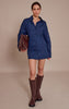 Navy Tie Back Detail Long Sleeve Shirt Dress