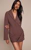 Chocolate Woven Wrap Hem Blazer Dress