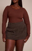 Plus Dark Chocolate Floaty Pleated Denim Mini Skirt