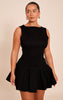 Shape Black Stretch Denim Boat Neck Dropped Hem Mini Dress