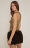Dark Chocolate Mongolian Fur Mini Skirt