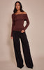 Tall Chocolate Long Sleeve Asymmetric Shoulder Knitted Top