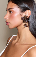 Black Ornate Flower Drape Statement Earrings