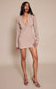 Grey Woven V Neck Long Sleeve Mini Dress