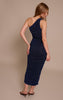 Navy Glitter Plisse Ruched One Shoulder Midi Dress