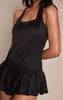 Black Satin Halterneck Frill Floaty Romper