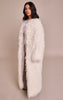 Petite Cream Faux Mongolian Fur Collarless Maxi Coat