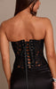 Black Corset Detail Satin Ruched Mini Dress