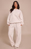 Petite Cream PLT Embossed Wide Leg Sweatpants