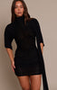 Black Ruched Wrap Bodycon Mini Dress