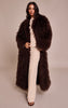 Petite Chocolate Faux Mongolian Fur Collarless Maxi Coat