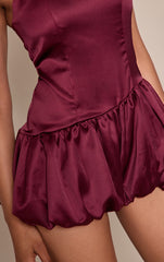 Plum Satin Halterneck Puff Ball Romper