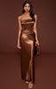 Chocolate Pleat Bust Detail Bandeau Maxi Dress