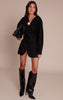 Black Faux Suede Cocoon Sleeve Blazer Dress