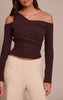 Chocolate Textured Wool Look Twist Overlay Detail Long Sleeve Top