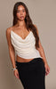 Cream Satin Drape Plunge Cowl Top