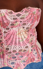 Plus Pink Textured Sheer Floral Lace Corset