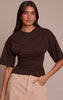 Chocolate Cotton Ruched Bust Detail Fitted T Shirt