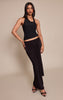Black Double Layer Slinky Tie Wrap Front Maxi Skirt