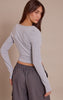 Grey Marl Cotton Cowl Neck Shoulder Pad Long Sleeve Top