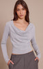 Grey Marl Cotton Cowl Neck Shoulder Pad Long Sleeve Top