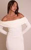 Cream Ribbed Fold Over Bardot Long Sleeve Maxi Dress