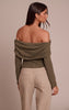 Olive Textured Wool Look Fold Over Detail Long Sleeve Top