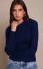 Navy Ribbed Knit Long Sleeved Polo Top