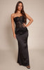 Black Corset Detail Satin Ruched Maxi Dress