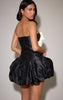 Black Bandeau Satin Bow Detail Puffball Mini Dress