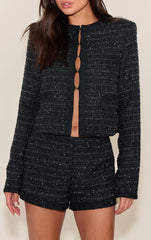 Black Sequin Boucle Hot Pants