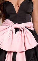 Black Plunge Oversized Contrast Bow Shift Dress