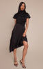 Black Satin Draped Hanky Hem Midaxi Dress