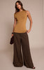 Tan Slinky Asymmetric Ruched Detail Long Top