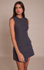 Navy Button Down Detail Asymmetric Hem Shift Dress