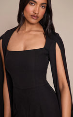 Black Woven Cape Sleeve Wide Leg Jumpsuit