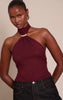 Burgundy High Neck Cuff Detail Knitted Top