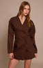 Deep Chocolate Woven Balloon Sleeve Blazer Dress